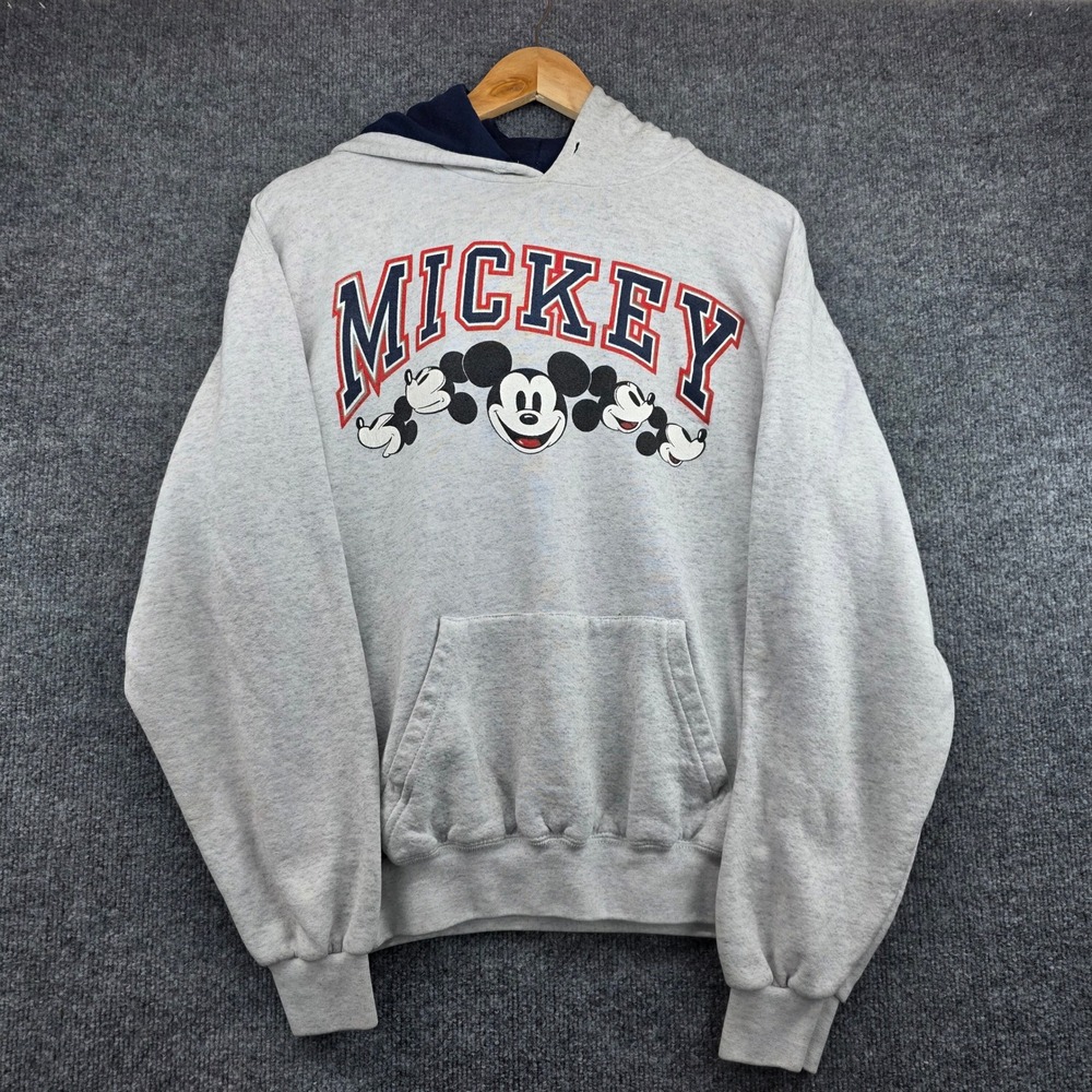 Disney Designs Mickey Mouse Hoodie Mens Medium Gray Vintage‎ 90s Made in USA